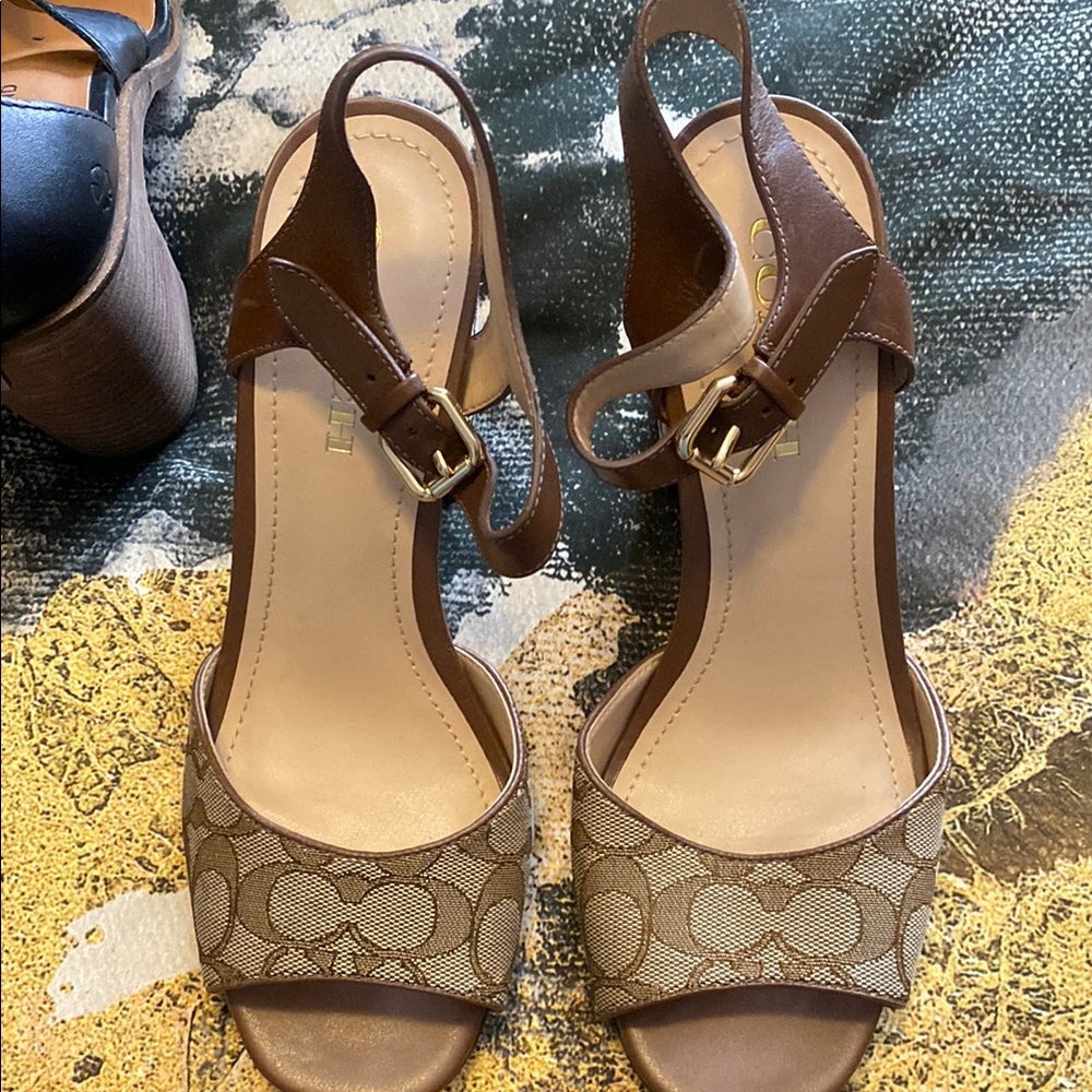 Coach Brown Sandals with Ankle Strap and Medium Heel